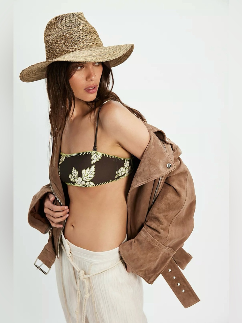 Free People Arrow Woven Packable Rancher Hat Taupe Brown Western Fedora Boho